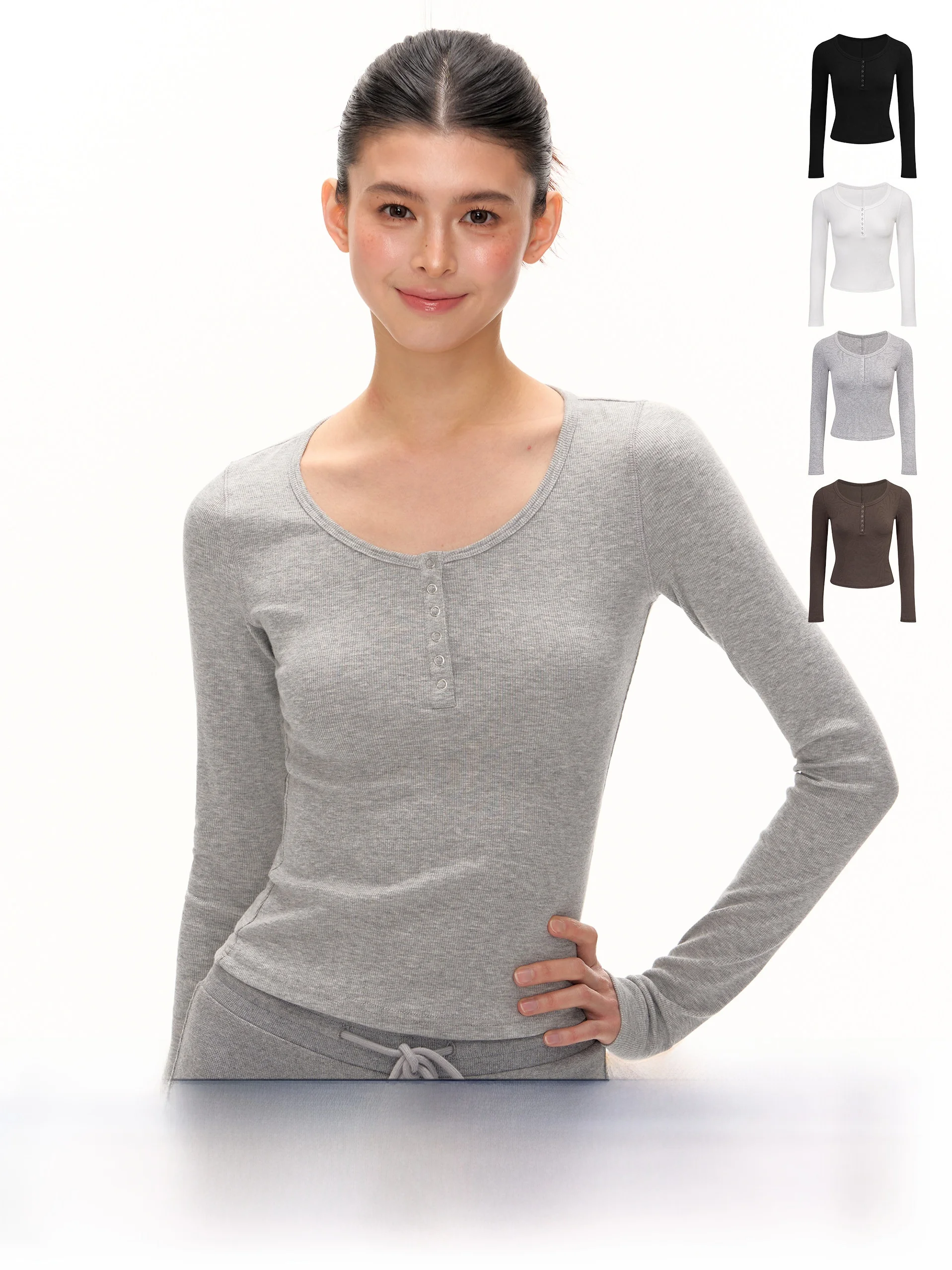 

Ariseism American Sle Long Sve Slim Fit Women's T-irt Casual Pure Color Cotton Blend Elastic Fiber Autumn New Arrival