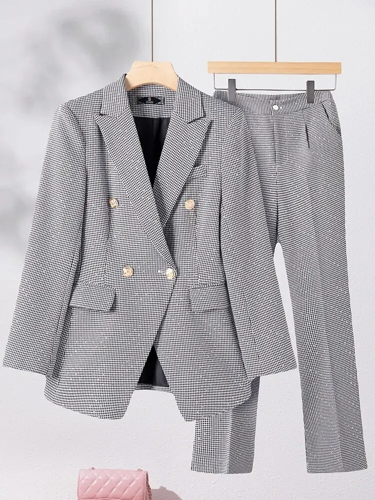 Herfst Damesblazer En Broekpak Dames Zakelijk Werkkleding 2-delige Set Dames Lange Mouw Enkele Rij Knopen Formele Jas + Broek