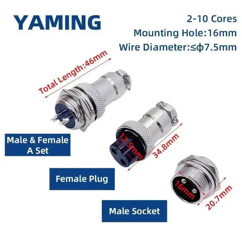 10pcs GX16 Metal Aviation Socket Coupler Male-Female Connector 2/3/4/5/6/7/8/9 Core Electric Cable Terminal Fix Butt Mobile Type - view 3