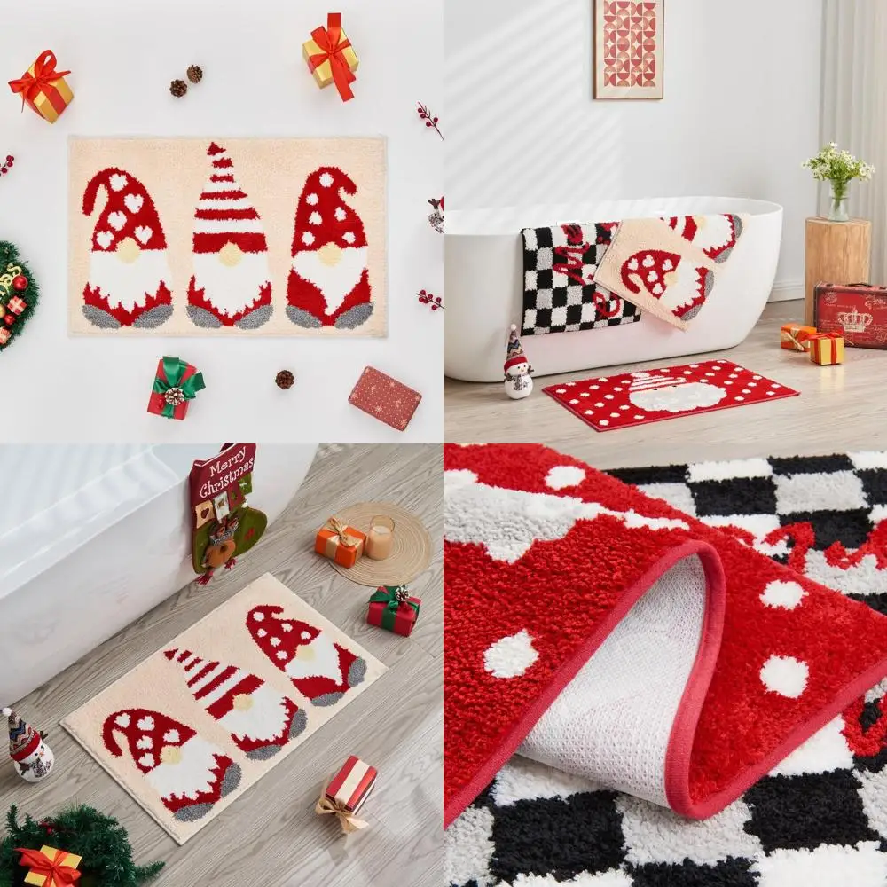 

Cozy Beige Bathroom Mat, 36x24, Plush & Absorbent, Washable Christmas Gnome Rug