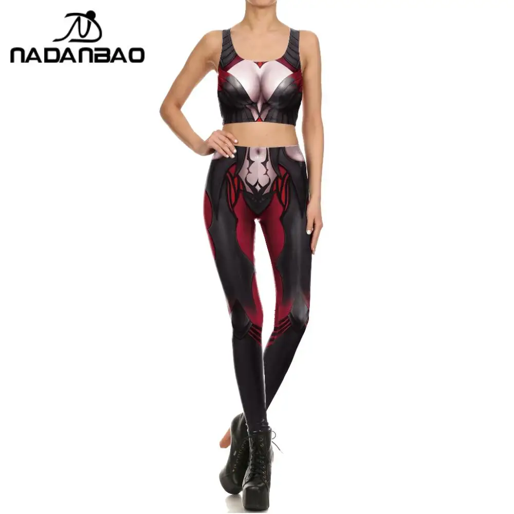 

Nadanbao Women Game Cosplay Leggings Set The Spider Queen Elise Print Tank Top Sexy Slim Tight Halloween Summer Party Vest Pants