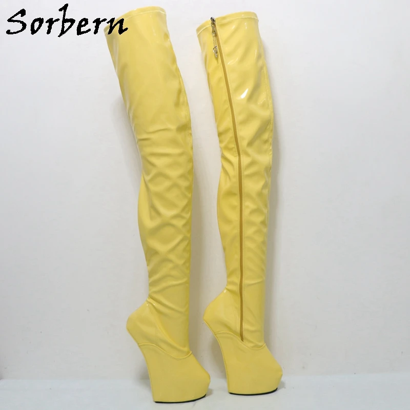 Sorbern Lockable Zipper Long Boots Crotch Thigh High Women Thick Platform Heelless Fetish Horse Shoes Custom Color