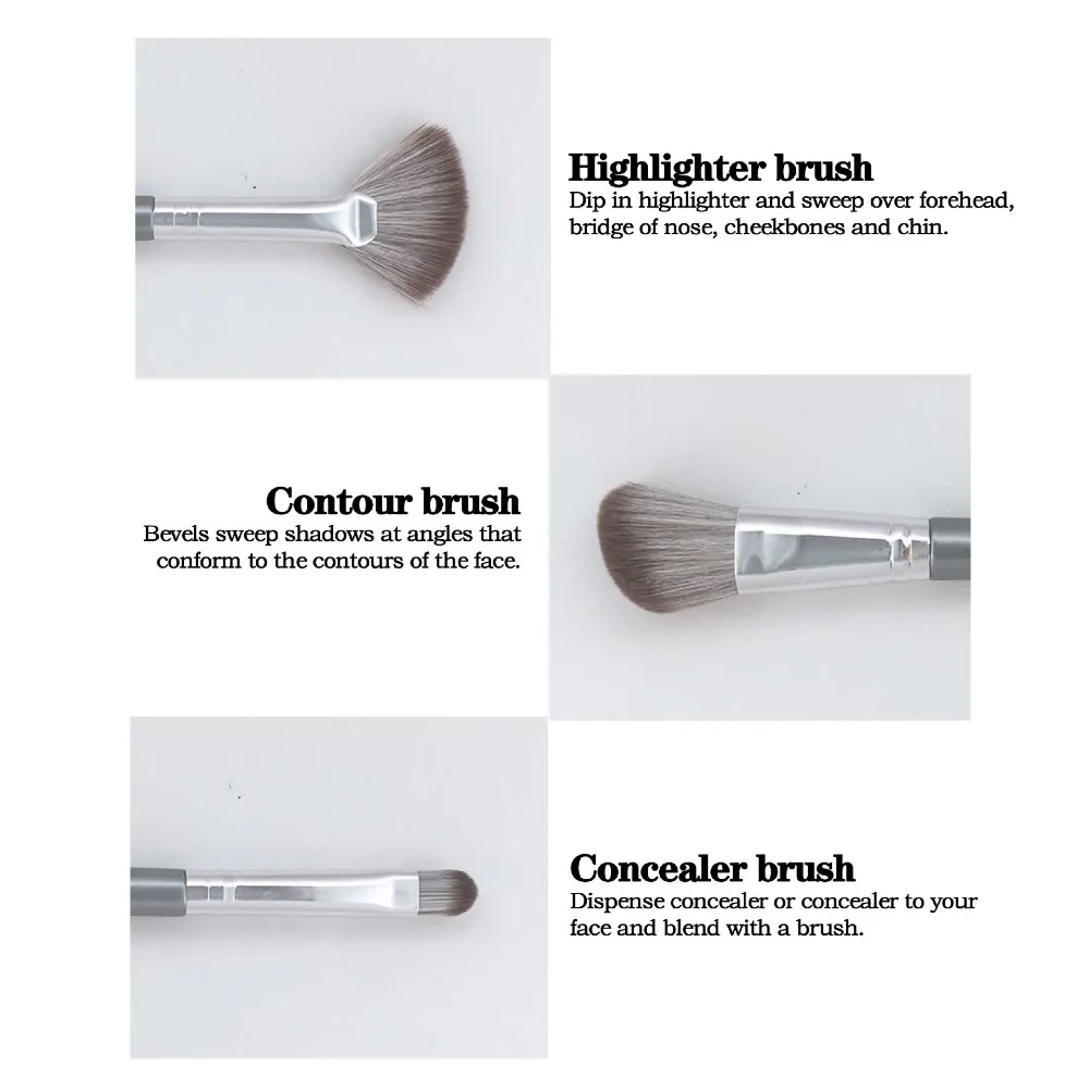 14 pçs/set conjunto de escova de maquiagem iluminador desenhar sobrancelhas cinza sombra escova contorno fofo blush escova ferramenta de beleza feminina