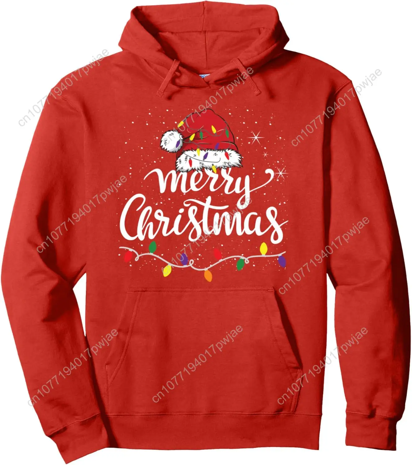 Merry Christmas Lights Red Santa Hat Xmas Family Men Women Pullover Hoodie