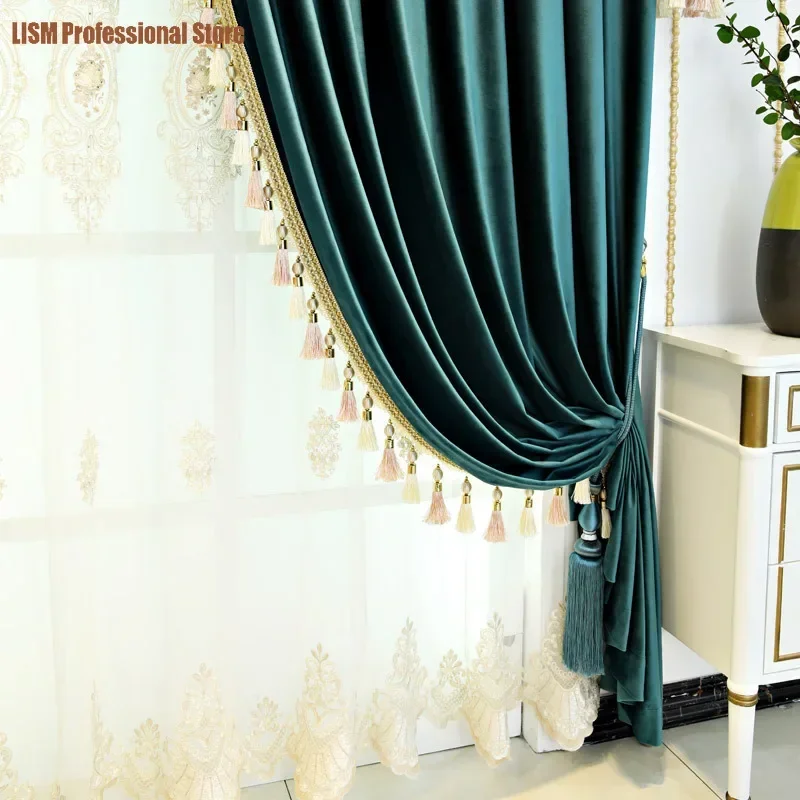 Palace Luxury Elegant Curtains For Living Room Dining Bedroom European Style Matte Velvet Cloth High Shading Hotel Curtains
