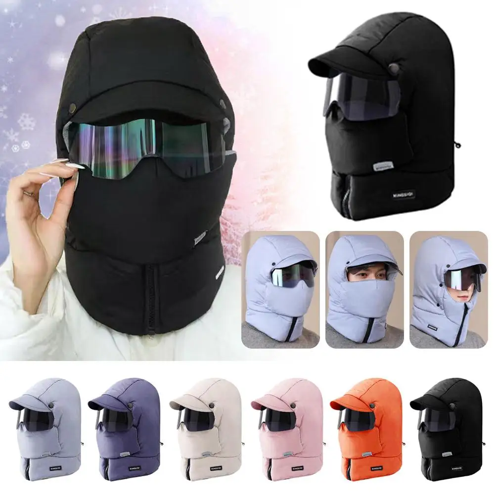 Women's Winter Warm Hood Scarf Integrated Windproof Hat Goggles Thickened Velvet Windproof Face Mask Winter Warm Artifact