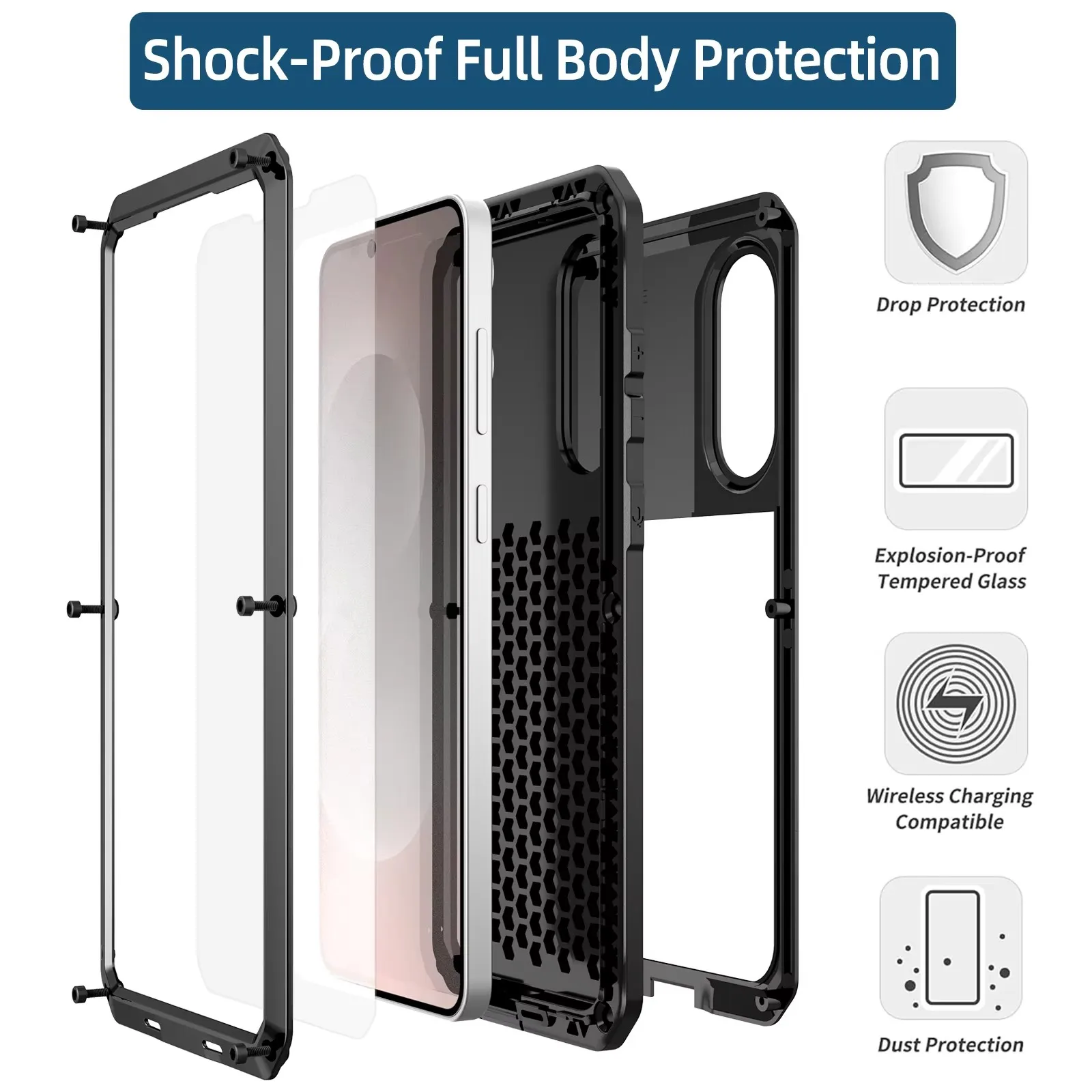 IP54 Water-Resistant Metal Case For Samsung S20 S21 S22 S23 S25 Edge S24 Ultra Note 20 10 Shockproof Heavy Duty Tank Doom Bumper