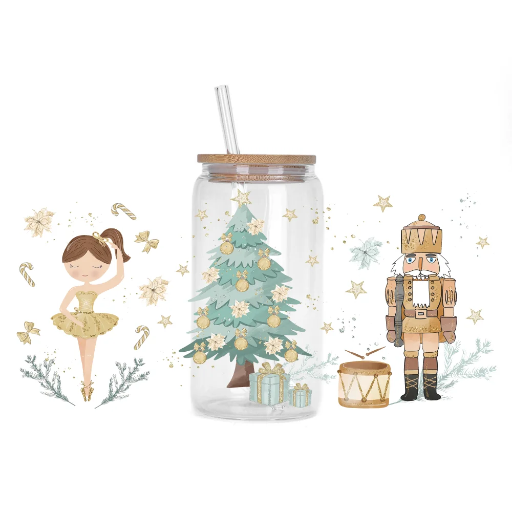 

Waterproof Christmas Pattern UV DTF 16oz Removable Sticker Glass Tumbler