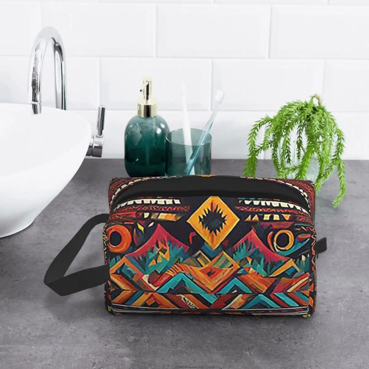 رسمت الأصلي القبلية أنماط حقيبة مستحضرات تجميل منظم مستحضرات التجميل تخزين Dopp عدة أدوات الزينة حقيبة مستحضرات التجميل مقلمة