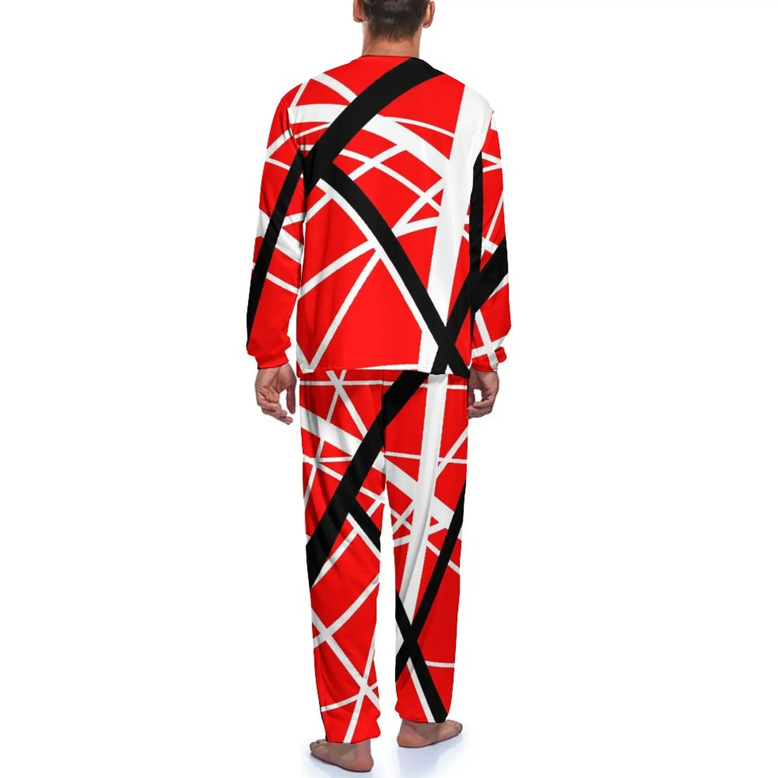 Van Halen Pajamas Autumn Two Piece Red Black and White Line Art Trendy Pajamas Set Man Long Sleeve Casual Graphic Nightwear