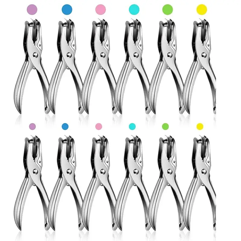 AA05 12Pack 1 Hole Punch 1/4 And 1/8 Inch Single Hole Puncher Metal 5 Sheet Capacity Single Hole Punch Set Paper Punches