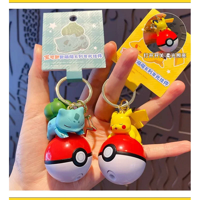 Hot Pokemon Original Model Toy 6cm Keychain Pikachu Bulbasaur Piplup Psyduck Light Up Pendant Character Figure Glow In The Dark