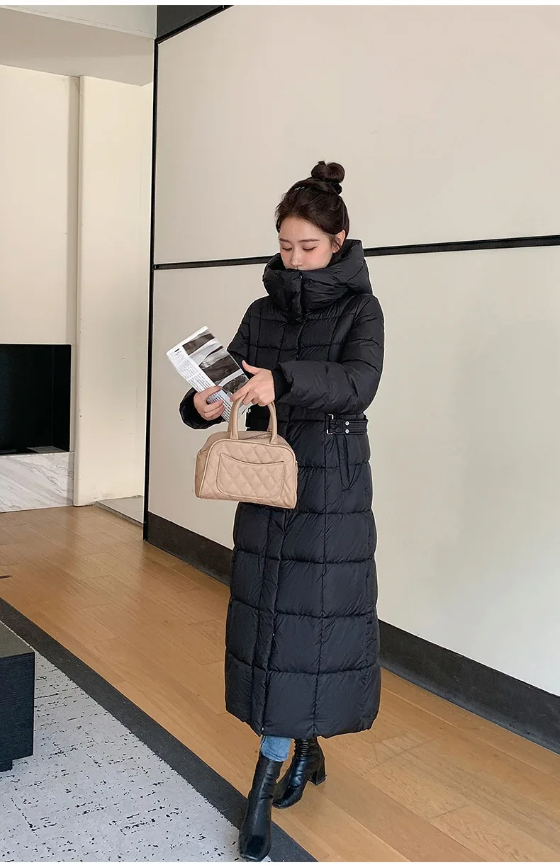 Winter Ladies Long Warm Down Jacket Big Size Puffer Outwears Thicken Hooded Down Coat Women Light Thin White Duck Jacket Parkas