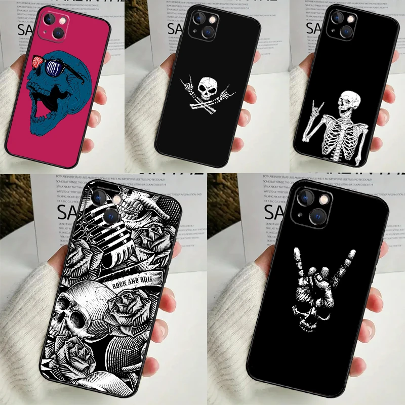 Rock and Roll Skull Phone Case For iPhone 16 15 14 12 11 13 Pro Max 7 8 Plus X XR XS Max 13 12 Mini Cover