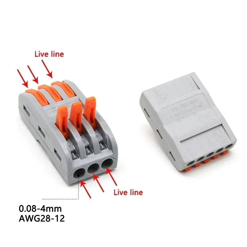 1~100pcs Quick Wire Connectors Universal Compact Splicing Wiring Cable Connection 0.08-4.0mm2 Push-in Conductor Terminal