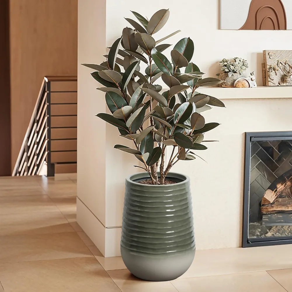 

20" H Resin Tall Planters, Large Outdoor Indoor Decorative Plant Pots with Drainage Holes and Rubber Plug