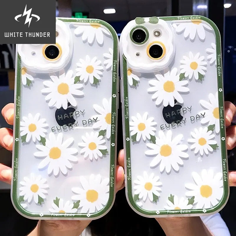 Soft Transparent Flowers Phone Case For iPhone 11 12 13 Pro Max XS Max X XR Bumper Chrysanthemum Shockproof Cover