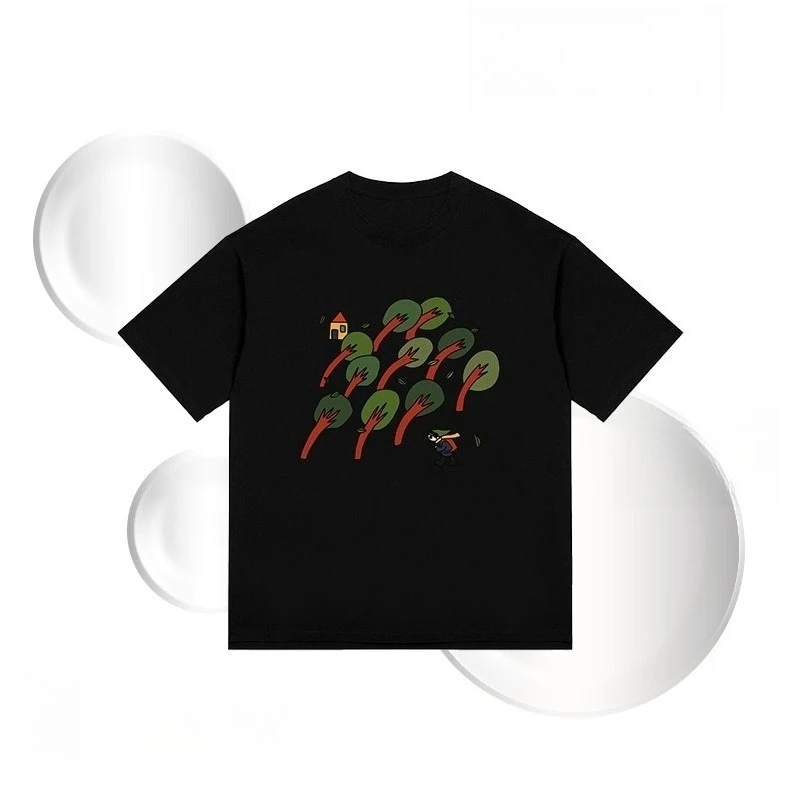 

Bubble Tree Cartoon American Hairdryer Tree Graffiti Short Sleeve T-shirts Summer Men Women Pure Cotton Couple's Top Popular
