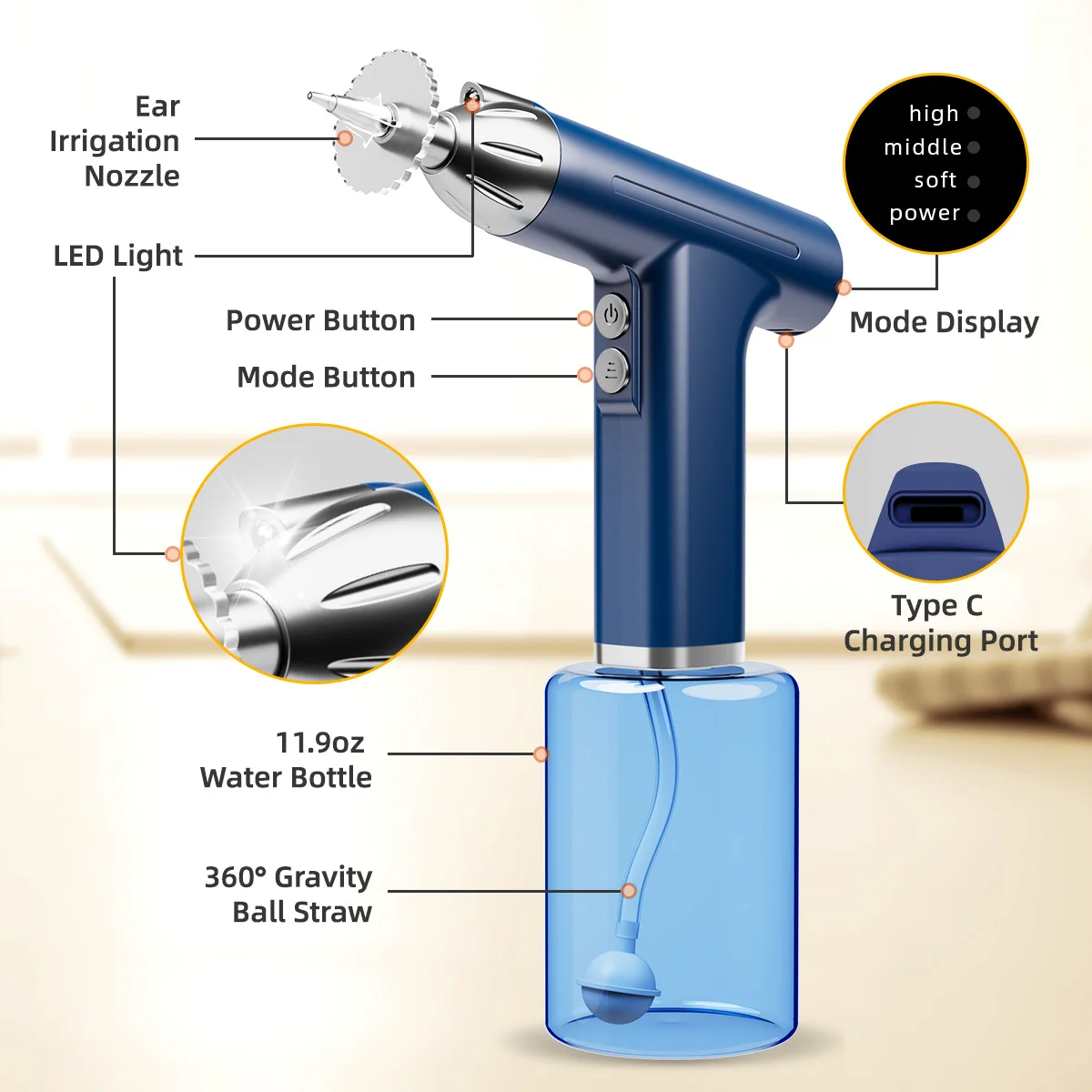 Electric Ear Wax Cleaner Set 3 Stages Pressure Portable Ear Canal Flushing Tool For Adults Children Ear Wax Removal Rechargeable