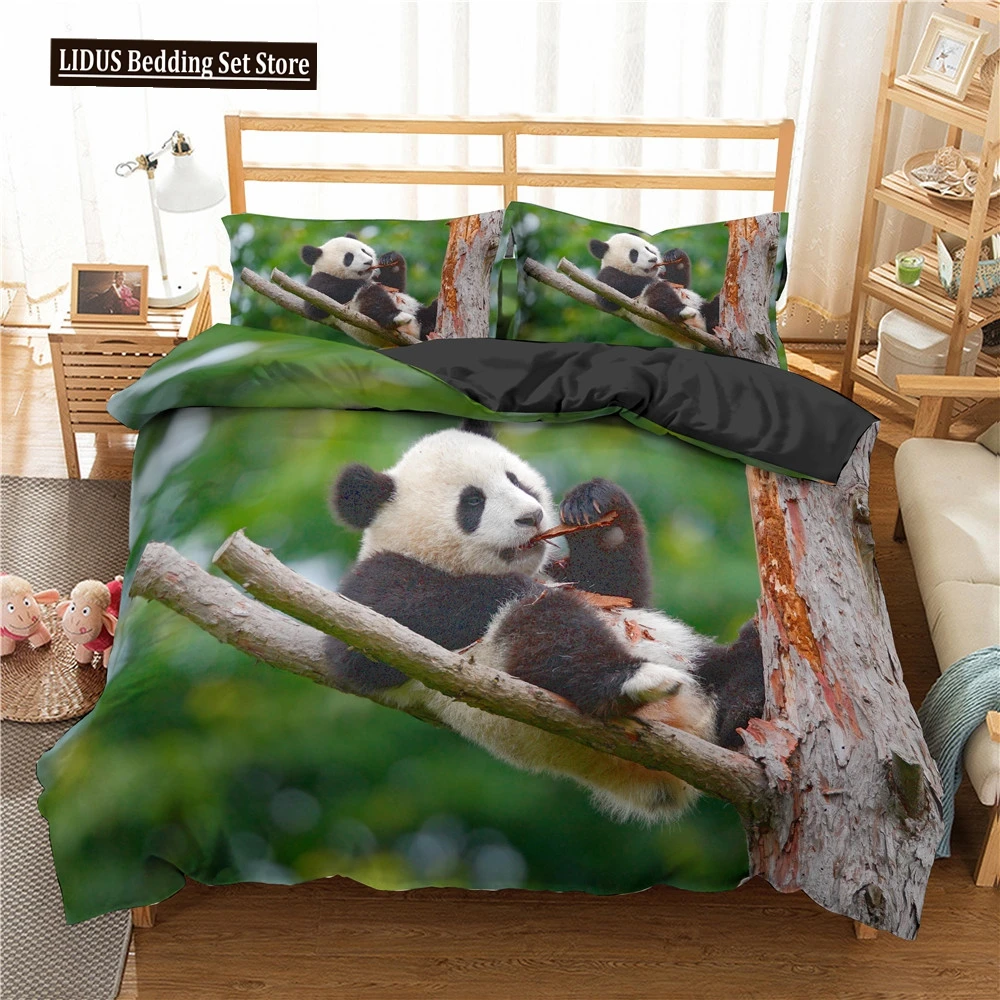 

Panda Duvet Cover Set 3D Printed Wild Animal Cute Panda Comforter Cover Twin Queen King Sizes For Kids Polyester Bedding Set