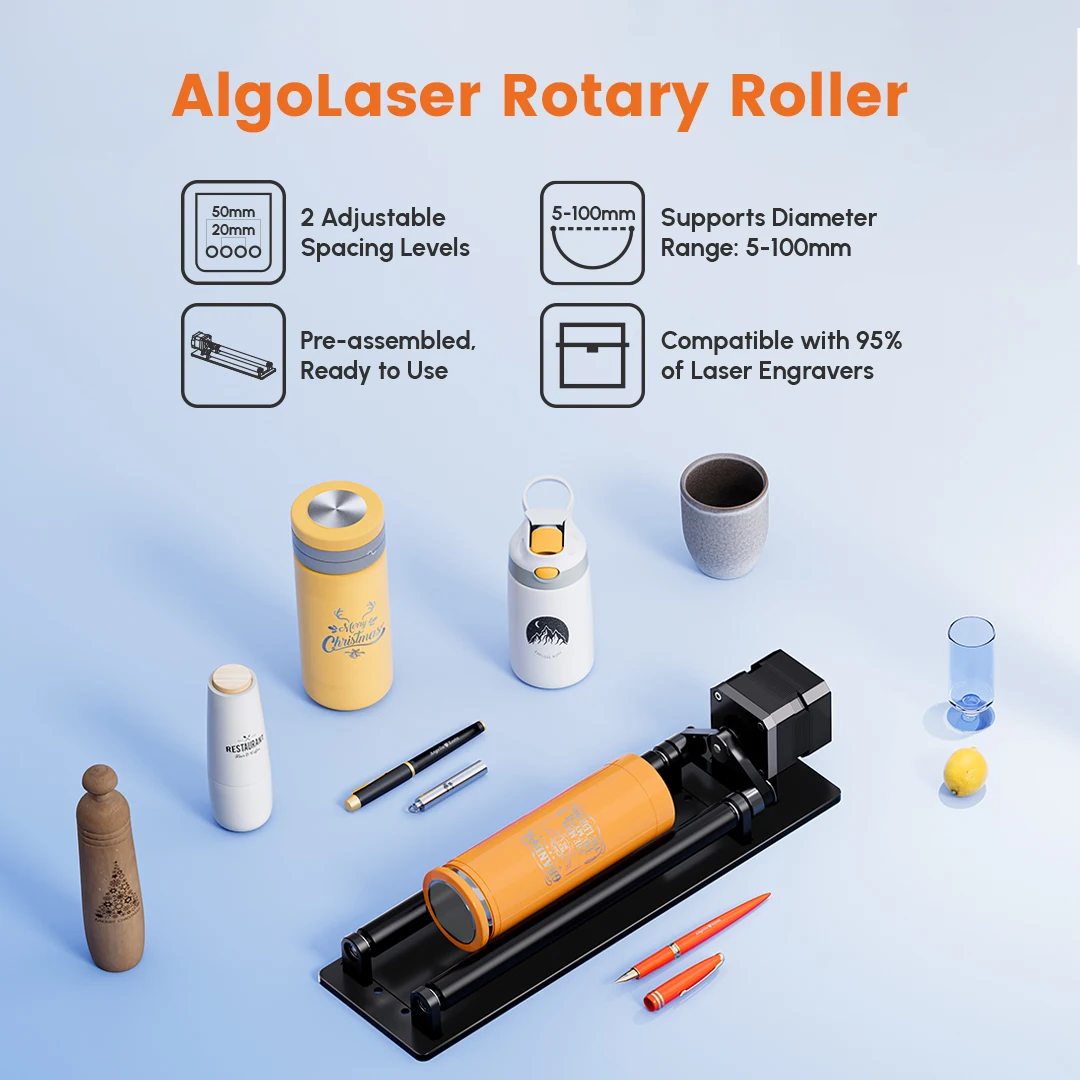 AlgoLaser Laser Engraver Rotary Roller - Unlock 360° Engraving on Regular Cans&Bottles For Cylindrical Objects Cans Bottle Tool