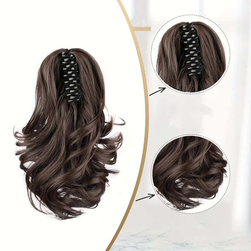 Claw Clip Ponytail Extension - Dark Brown/Black Wavy Curly Hair Synthetic Hair Extensions for Women Daily And Special Occasions