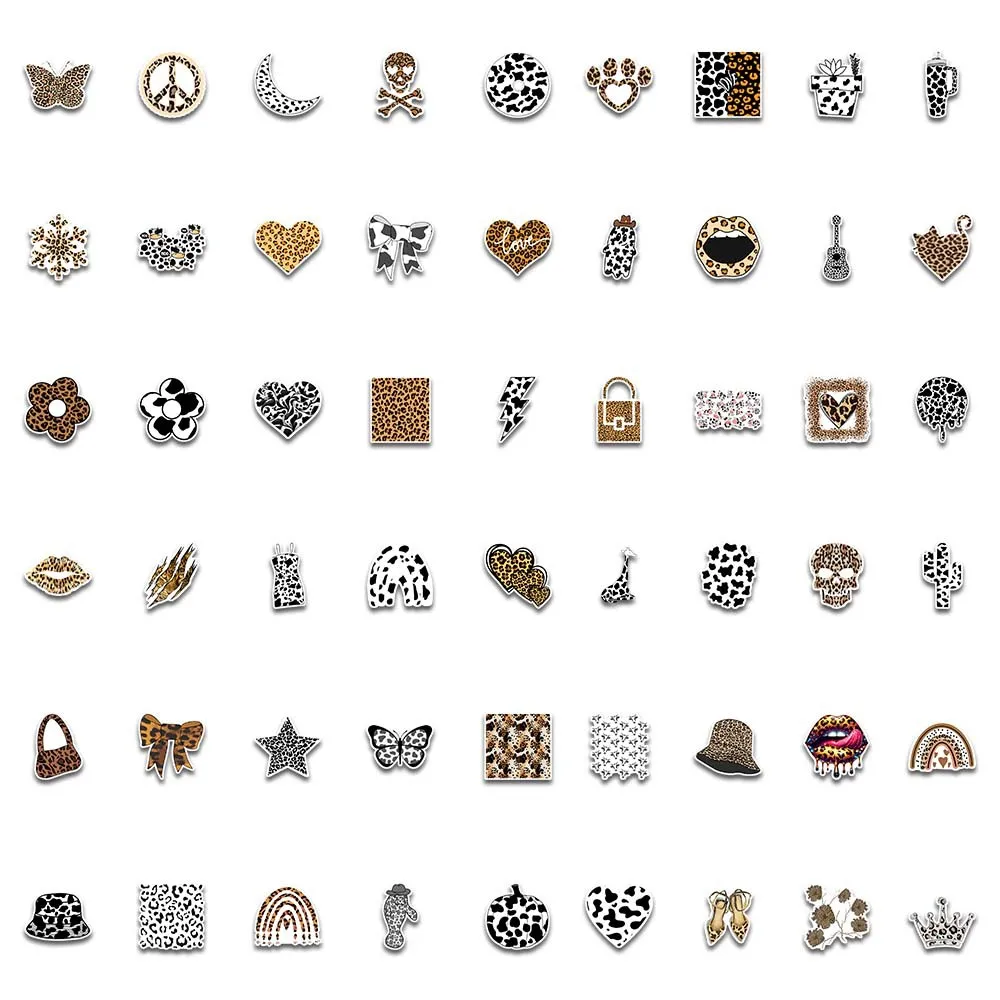 54pcs Retro Cartoon Leopard Print Aesthetic Graffiti Stickers DIY Toy Scrapbook Water Bottle Luggage Guitar Skateboard Stickers