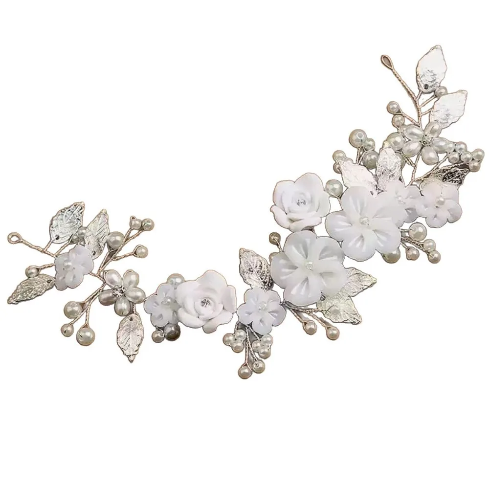 Jewelry Crystal Pearl Hair Piece Leaf Ancient Style Rhinestone Headband Silver Polymer Clay Bridal Hair Accessory Women