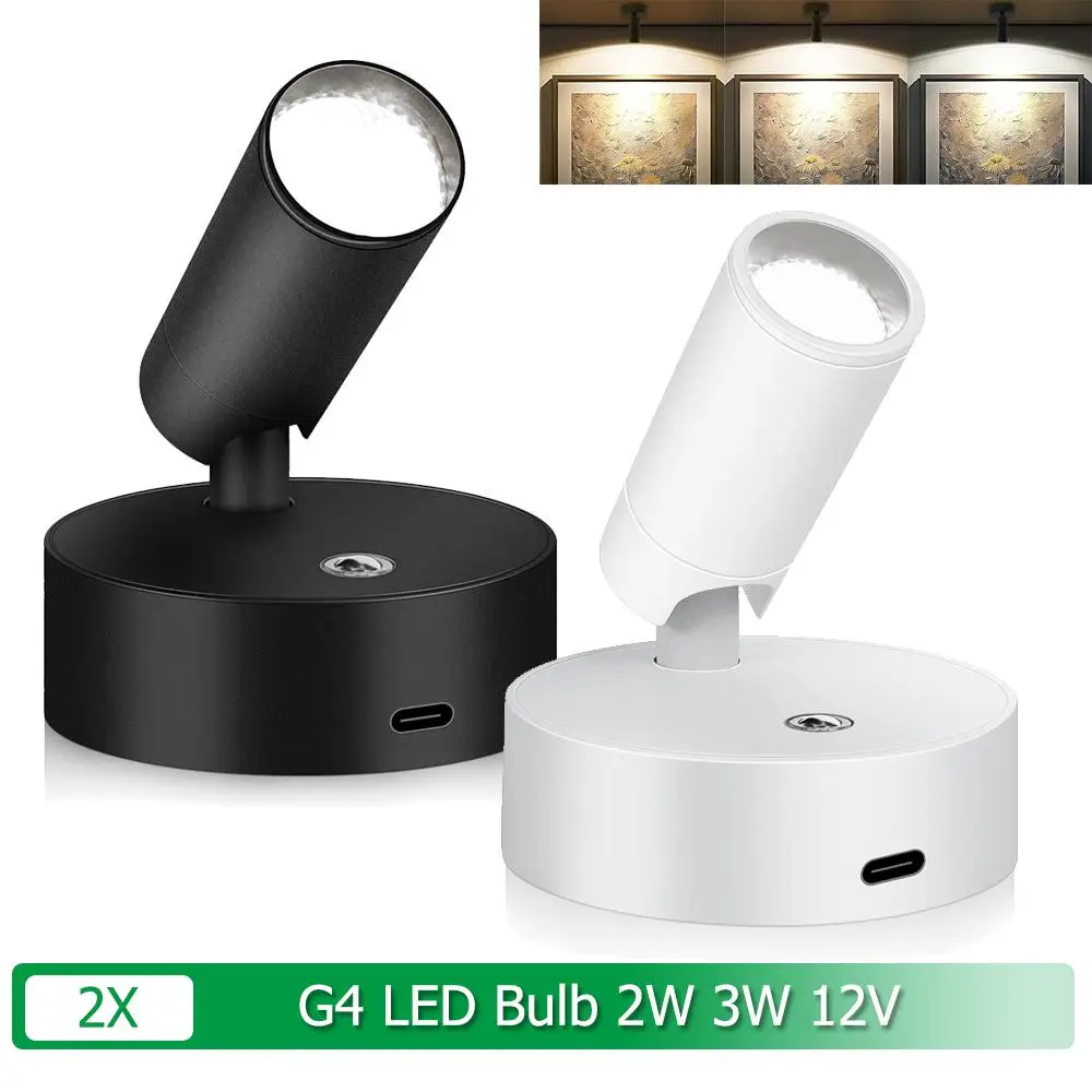 

2X Wireless Wall Light Magnetic Base Lamp Rechargeable Usb Downlight Led Touch Dimmable Indoor Lighting Reading Night Spotlights
