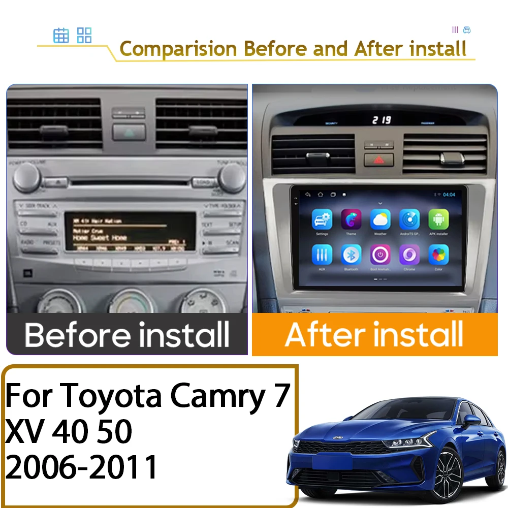 2din 9 "4G Carplay أندرويد 15 راديو السيارة الوسائط المتعددة مشغل فيديو لتويوتا كامري 7 XV 40 50 2006-2011 الملاحة GPS رئيس وحدة