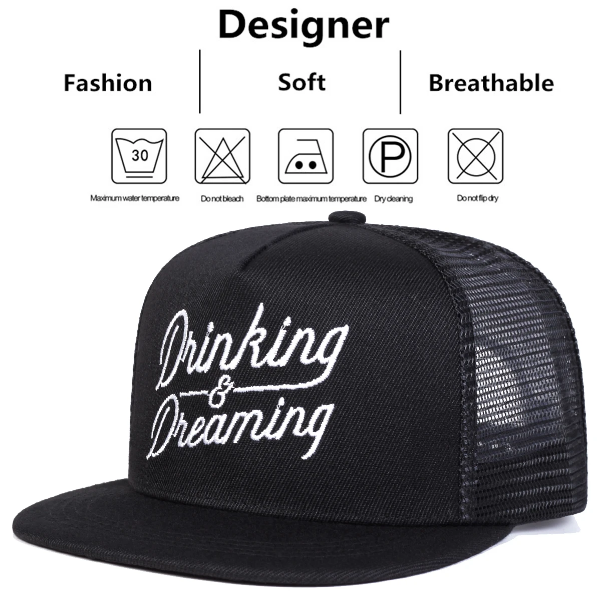 Unisex DRINKING DREAMING Embroidery Hip-hop Net Hats Spring Summer Outdoor Adjustable Casual Baseball Caps Sunscreen Hat Cap