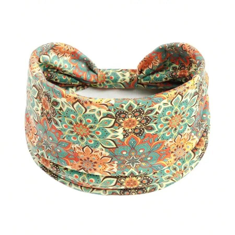 

Bohemian Floral Print Elastic Wide Headband For Women Fashion Hair Accessory
