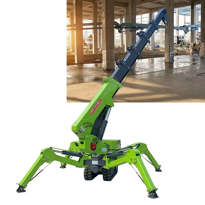 1Ton Versatile Mini Spider Crane Crawler Type 6m Lifting Boom Hydraulic Drive Portable Lifting Equipment Multi Scene Application