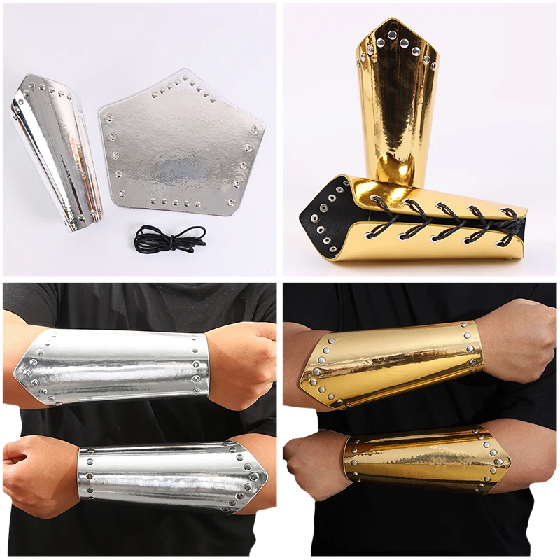 Medieval Rivet PU Leather Bracers Arm Guards Cosplay Wrist Cuffs for Knight Warrior LARP Halloween Party  Costume Accessory