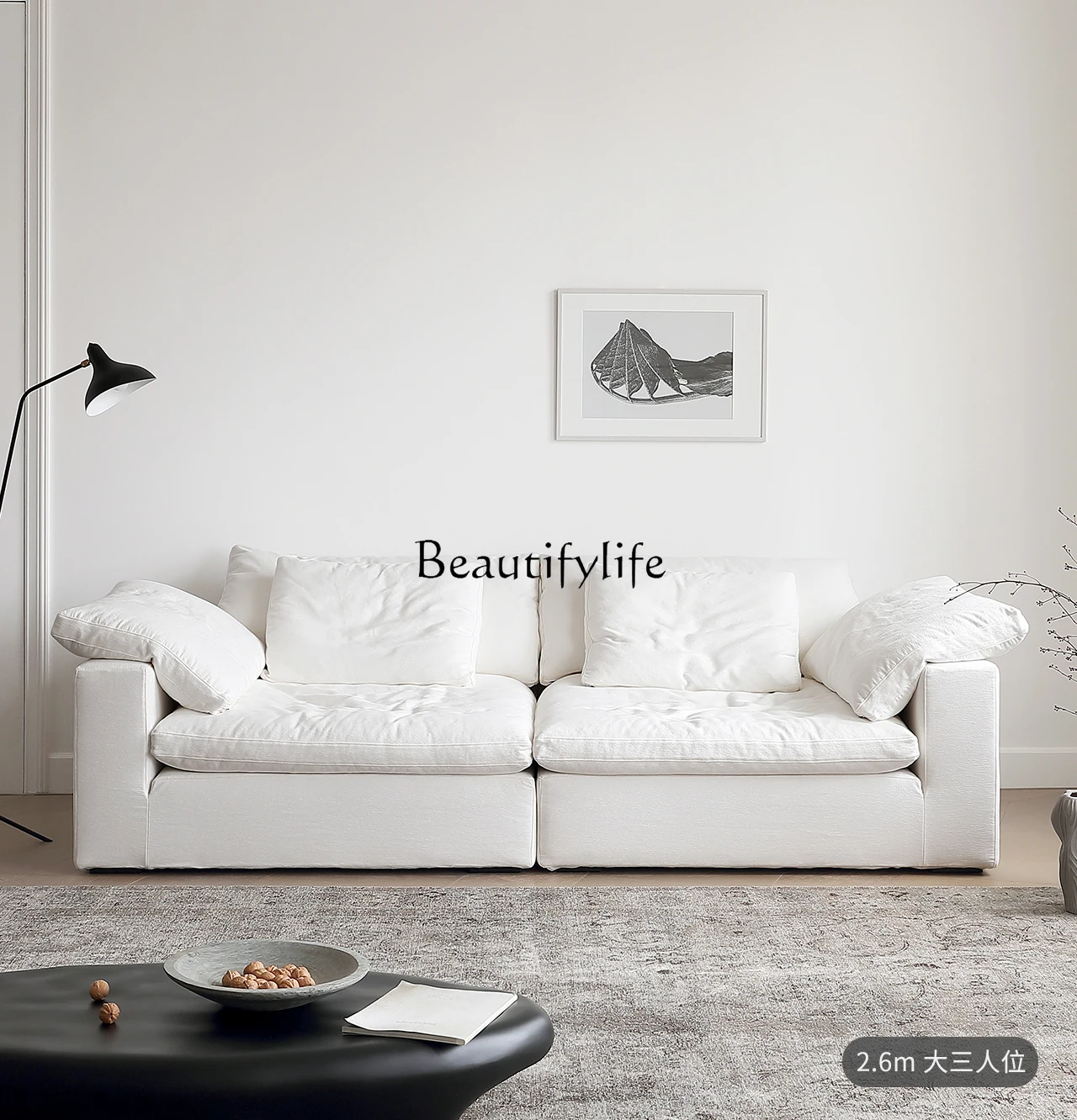 Cream Silk Style down Module Fabric Sofa Combination