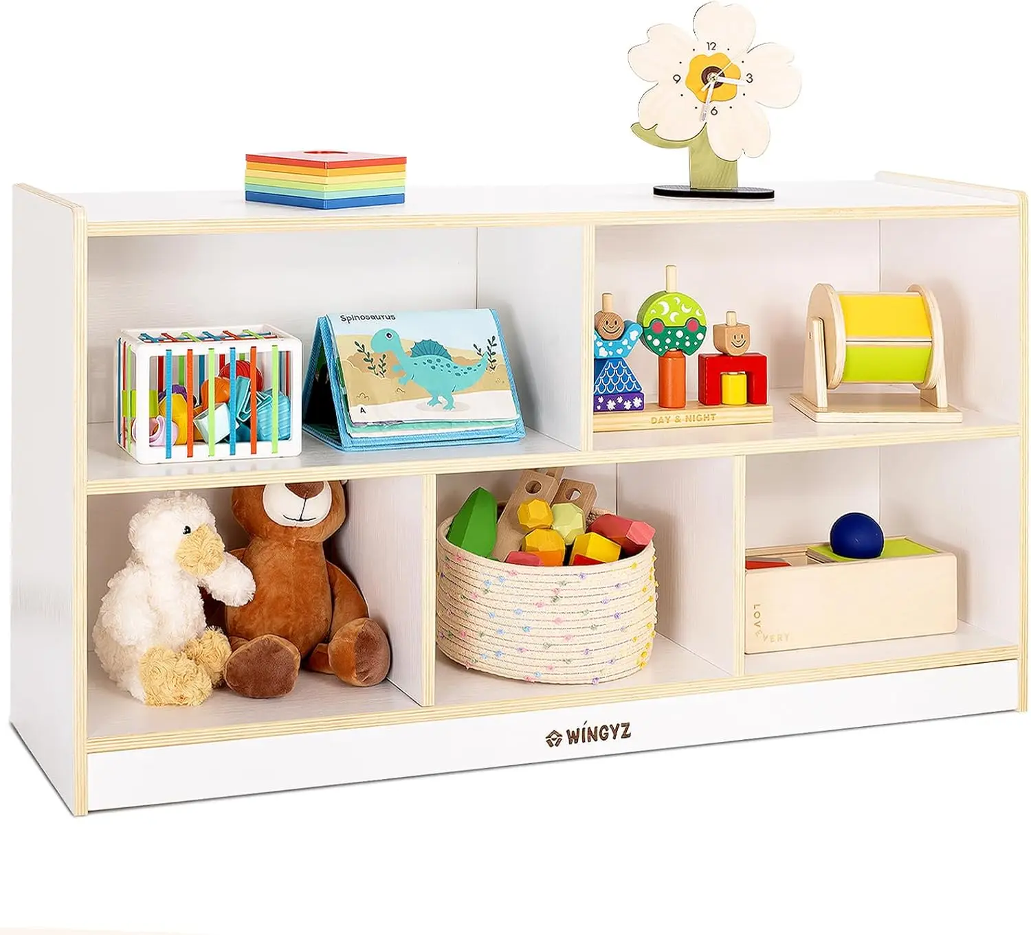 Organizer for Kids, 5-Compartment Wooden Storage Cabinet, Children Bookcase and Montessori Bookshelf, Book Shelf for Kids Room,