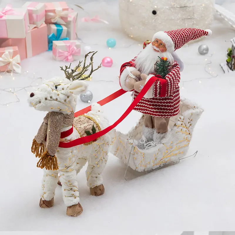 Christmas electric old man decoration plush deer doll deer pulling car ornament shopping mall amusement park scene arrangement