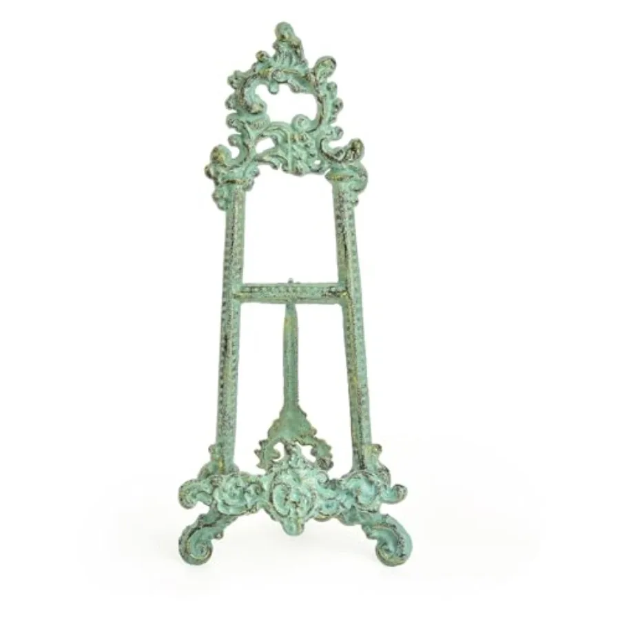 Soporte de hierro fundido vintage para libros de cocina, pequeño soporte ornamental con diseño de flor de lis, soporte de exhibición de mesa de 15.5 pulgadas de alto para libros de recetas, P