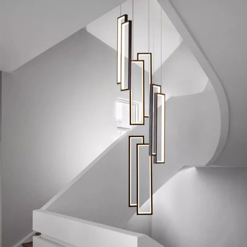 Pendant Light Lustre Modern Stairs High Ceiling Led Silicone Ceiling Hanging Lamp Black Led Nordic Staircase Chandelier Villa