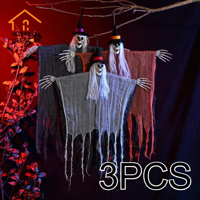 

New 3PCs Halloween Emit Light Skull Skeleton Party Scary Skeleton Home Outdoor Decorations Haunted House Horror Realistic Props