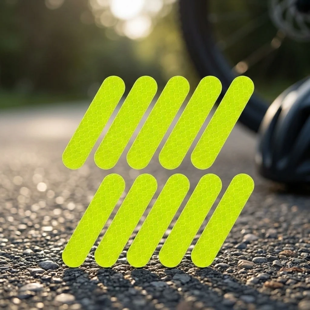 10pcs Reflective Safety Stickers Waterproof PVC Warning Tape for Motorcycles Bicycles Helmets Night Riding Gear Durable
