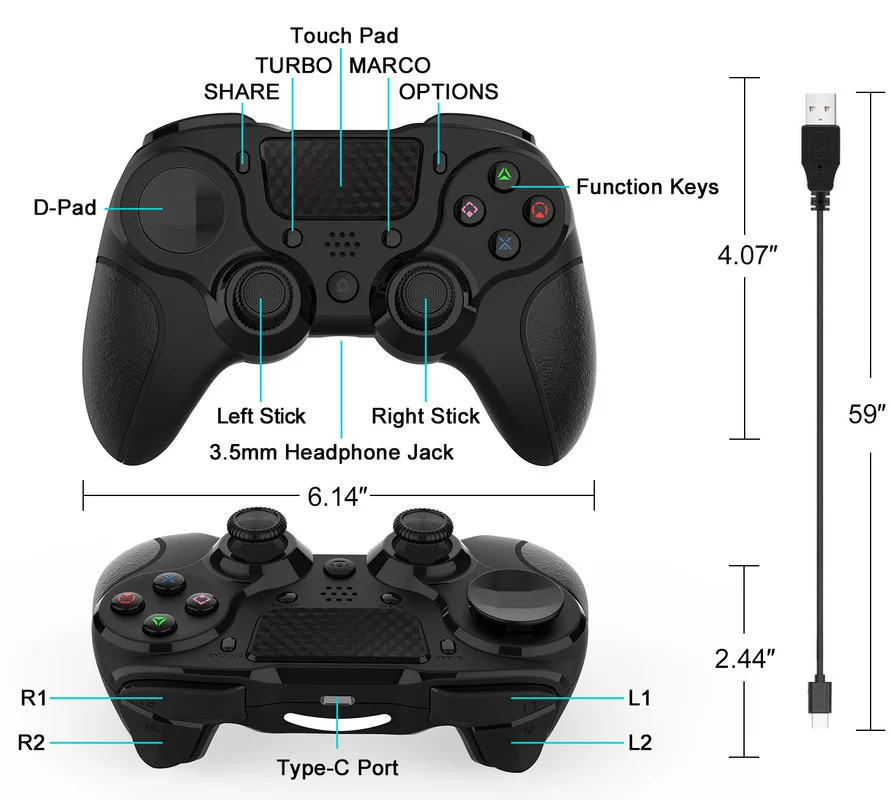 Imagem -05 - sem Fio Gamepad Controle para Ps4 Console Controlador de Vídeo Jogo Joystick Jogos Acessórios para pc Android Ios Controladores Bt2.1