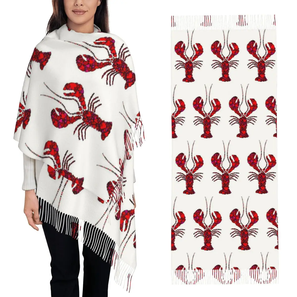 Акварельный красный шарф-лобстер, шарфы с кисточками для женщин, мягкие теплые шали и накидки, большая осенне-зимняя шаль