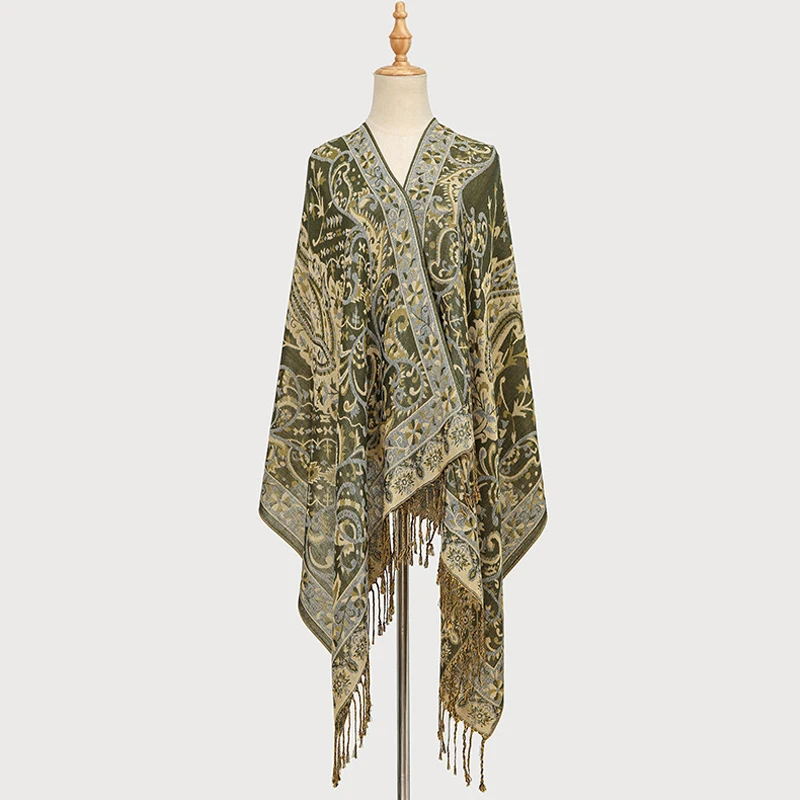 Syal Jacquard Halus Wanita Syal Berumbai Gaya Etnik Syal Panjang Lembut dan Pembungkus untuk Wanita Bufandas