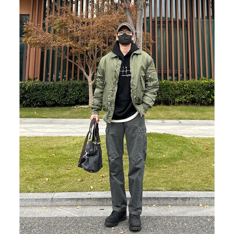 

Thiened Cotton Pilot Jaet MA Baseball Sle Men's Winter Coat een Military Color Retro Workwear Long Sve Casual Fit