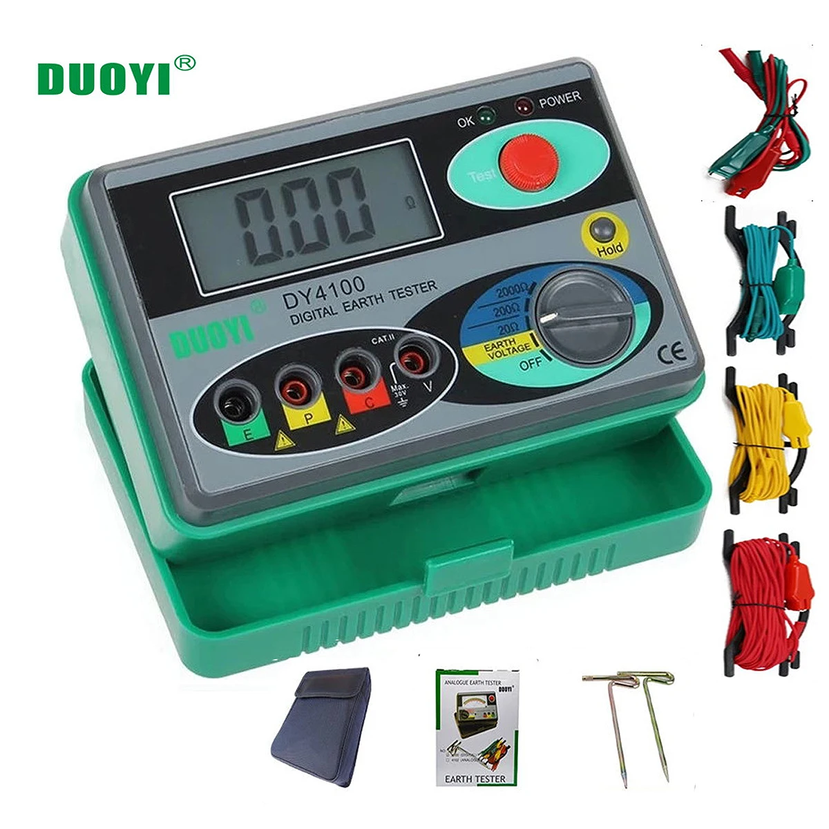 

DY4100 Digital Resistance Meter Meg-ohmmeter 0-2000 Ohm Electrician Earth Ground Resistance Tester Voltage Measuring Instruments