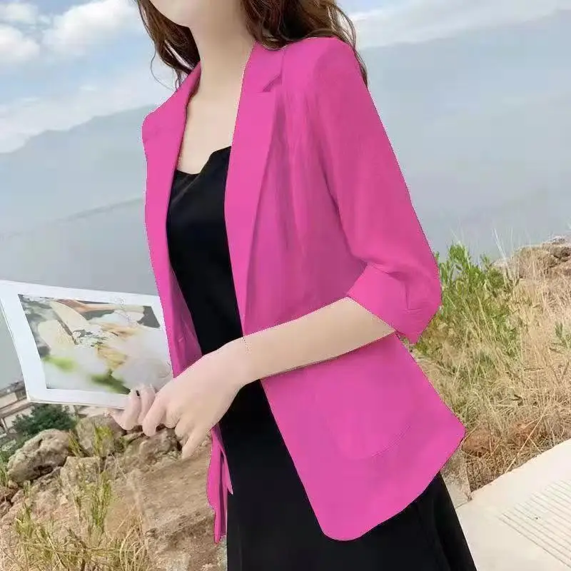 British Style Women Linen Small Suit Jacket 2024 Spring Summer Leisure Short Large Size Small Blazer Sunscreen Clothing Top Coat