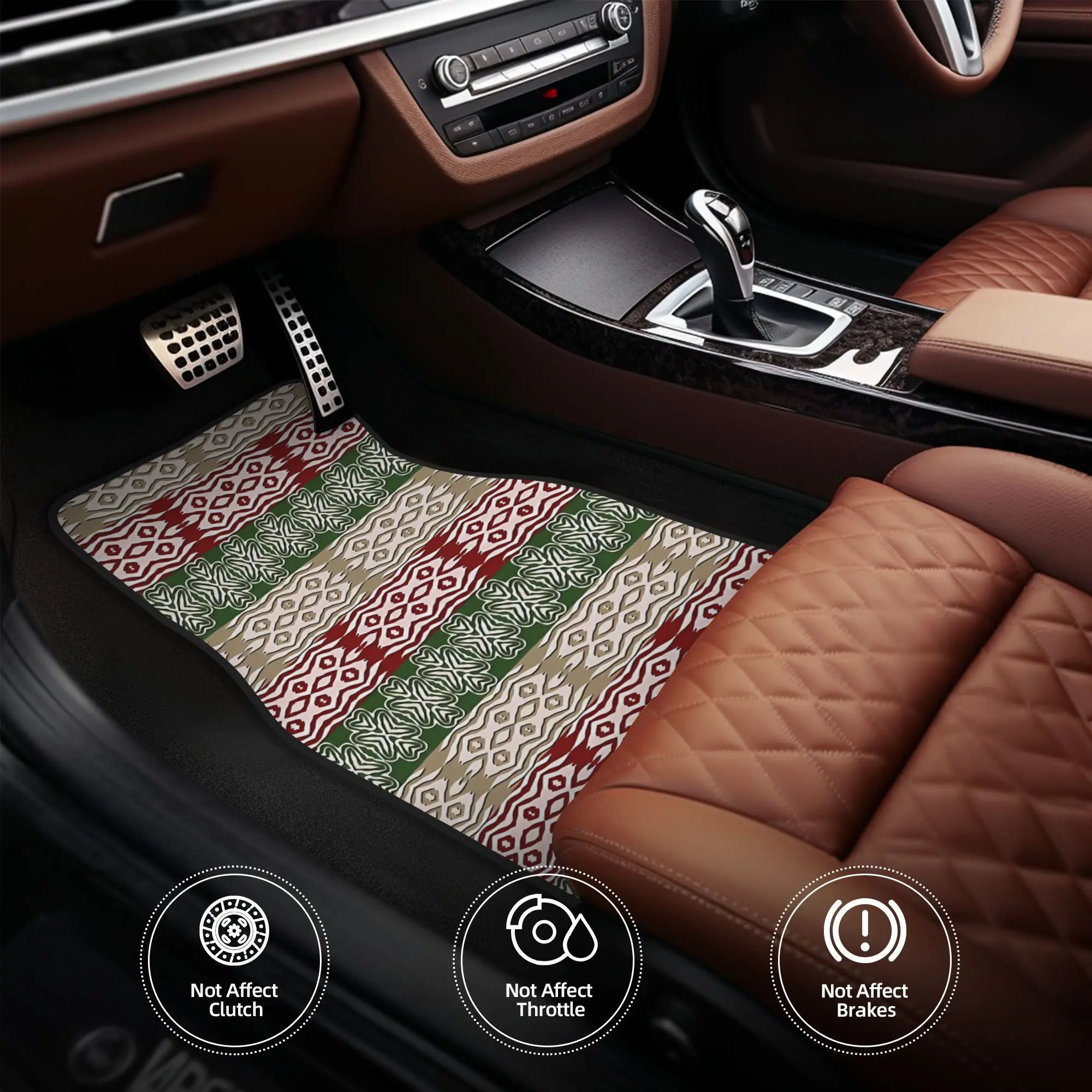 4pcs Ethnic African Tribal Stripes Pattern Car Floor Mats, Classic Style, Suitable For Compact Cars Sedans SUVs, Excellent For