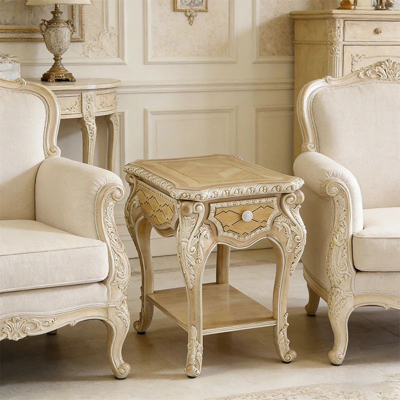 ！@Classic European Craftsmanship Wooden Sofa Couch Side Table Royal Antique Storage Side Table With Drawers