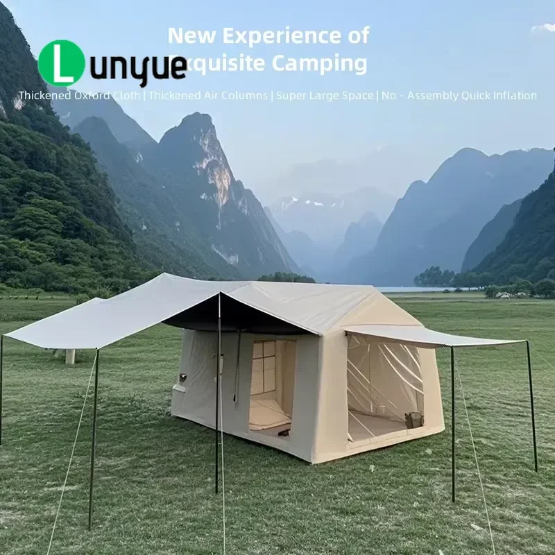 Large Inflatable Camping Tent with Canopy 1 Bedroom 1 Living Room Oxford Fabric All Season Outdoor Shelter Spacious
